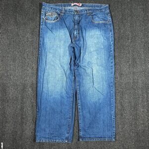 Attitude 2000s Baggy Jeans Mens 42x32 Blue Y2K Streetwear Wide Leg Denim